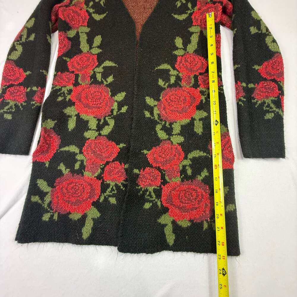 By Design Red Rose Floral Open Front Long Cardigan Sweater Size M - Picture 6 of 10